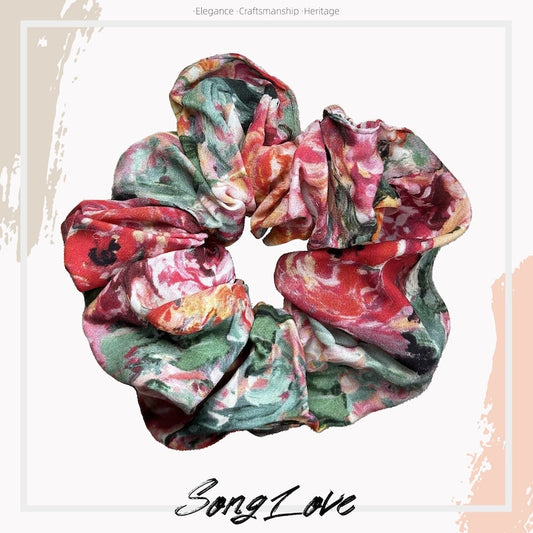 Bold Floral Explosion Scrunchie | Vivid Silk Accessory | Colorful Hair Statement Piece