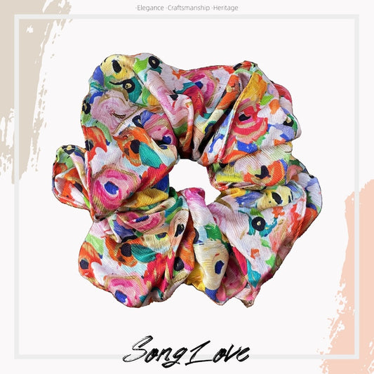 Vibrant Abstract Art Silk Scrunchie | Colorful Painterly Prints | Unique Hair Accessory