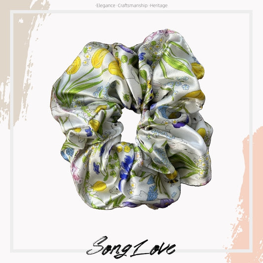 Spring Garden Silk Scrunchie | Vivid Floral Print | Luxe Fashion Hair Accessory