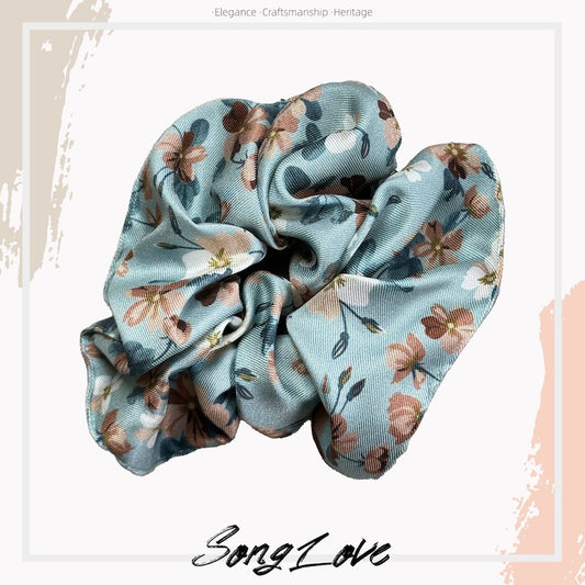 Serenity Blue Floral Scrunchie | Soft Silk Blend | Calming Pastel Hair Accessory