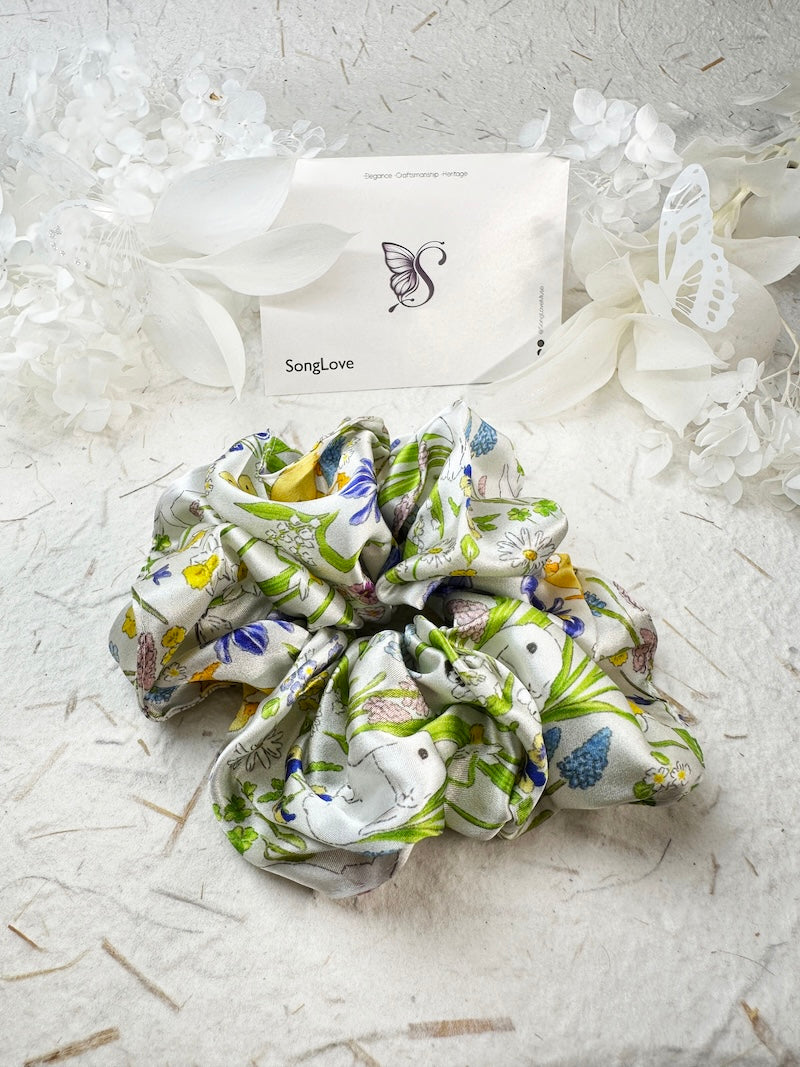 Spring Garden Silk Scrunchie | Vivid Floral Print | Luxe Fashion Hair Accessory