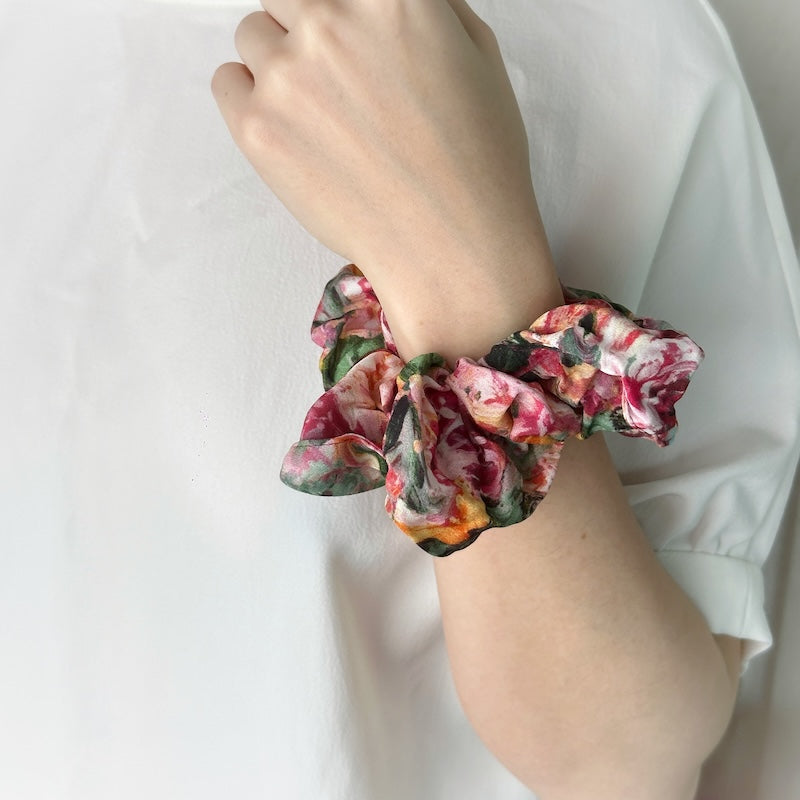 Bold Floral Explosion Scrunchie | Vivid Silk Accessory | Colorful Hair Statement Piece