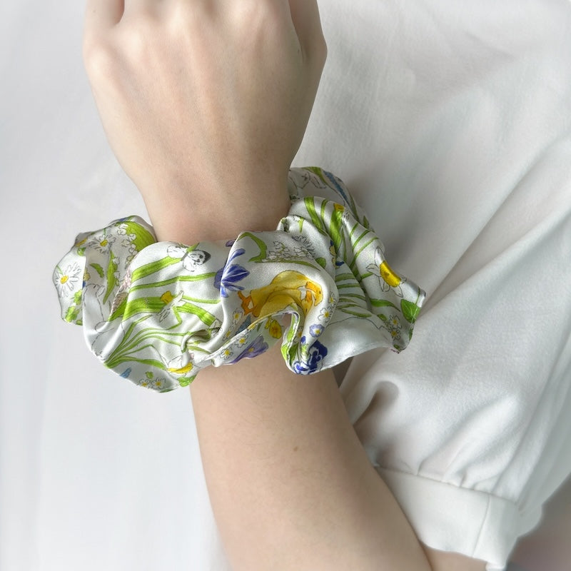 Spring Garden Silk Scrunchie | Vivid Floral Print | Luxe Fashion Hair Accessory