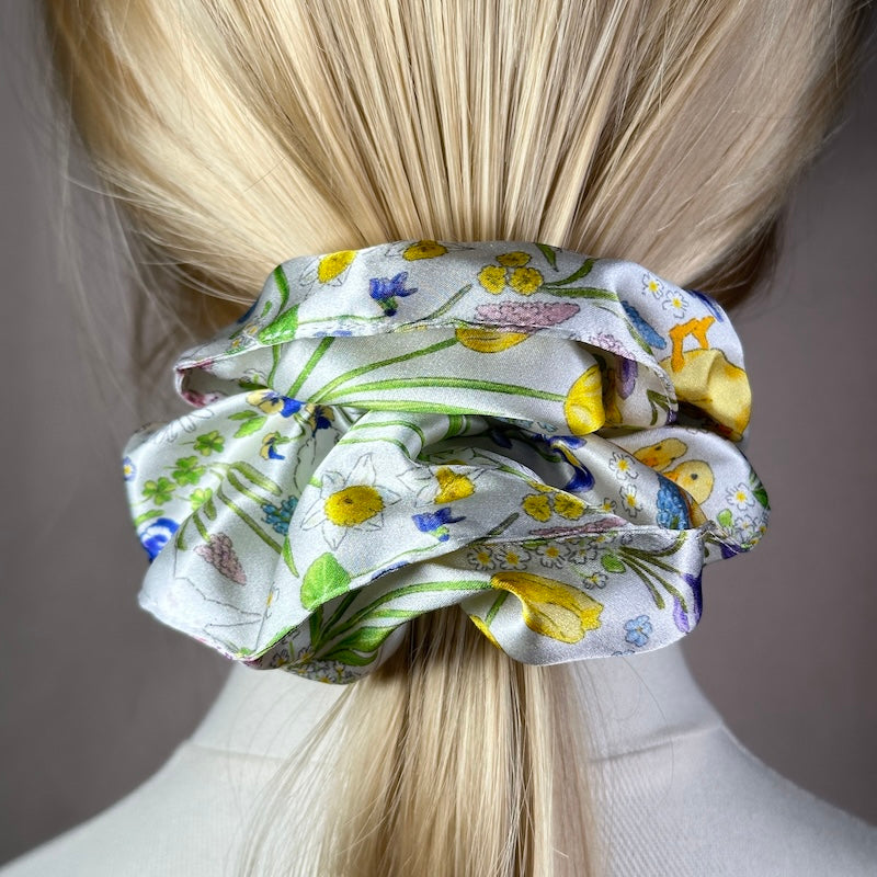 Spring Garden Silk Scrunchie | Vivid Floral Print | Luxe Fashion Hair Accessory