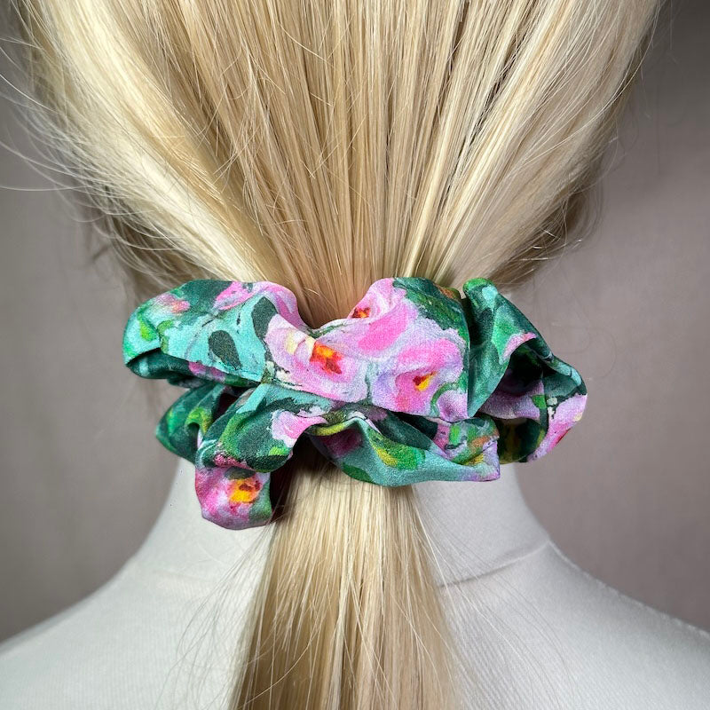 Lush Garden Floral Scrunchie | Vibrant Silk Accessory | Spring Inspired Hair Fashion